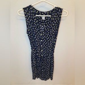 Navy Blue Ditsy Floral Button Down Tank Dress, Sz S